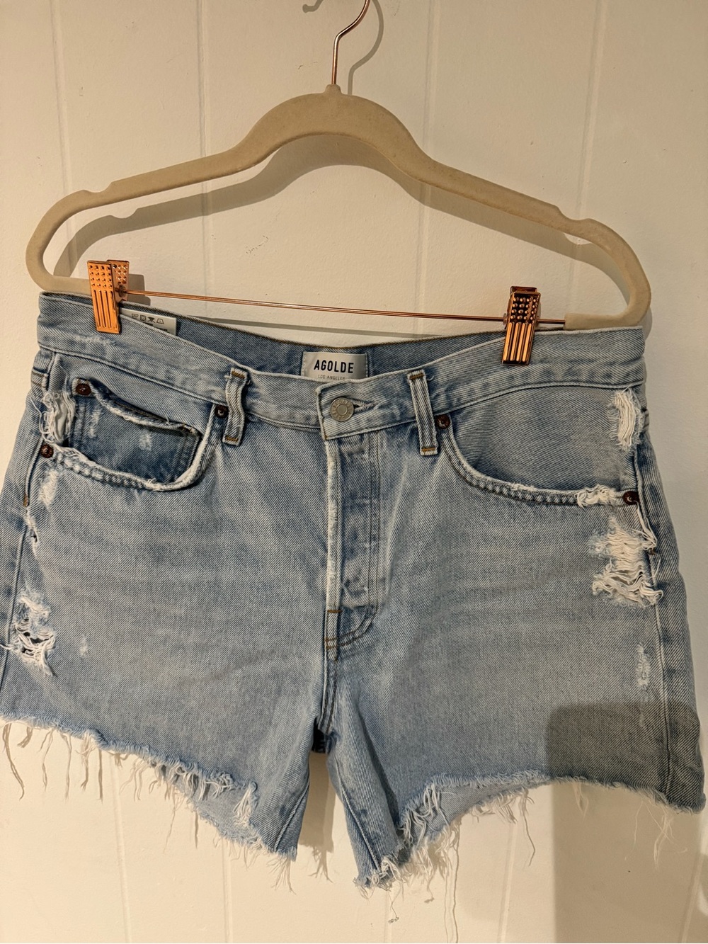 AGOLDE Parker Light Wash Distressed Denim Shorts - Women's